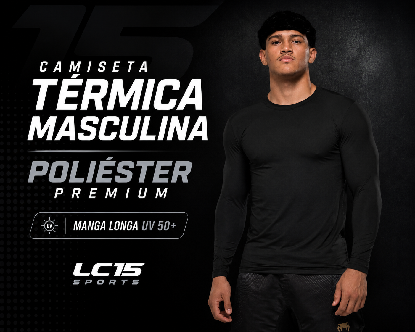 Camiseta Térmica Masculina Poliamida Premium Manga Longa UV 50+ LC15 Sports